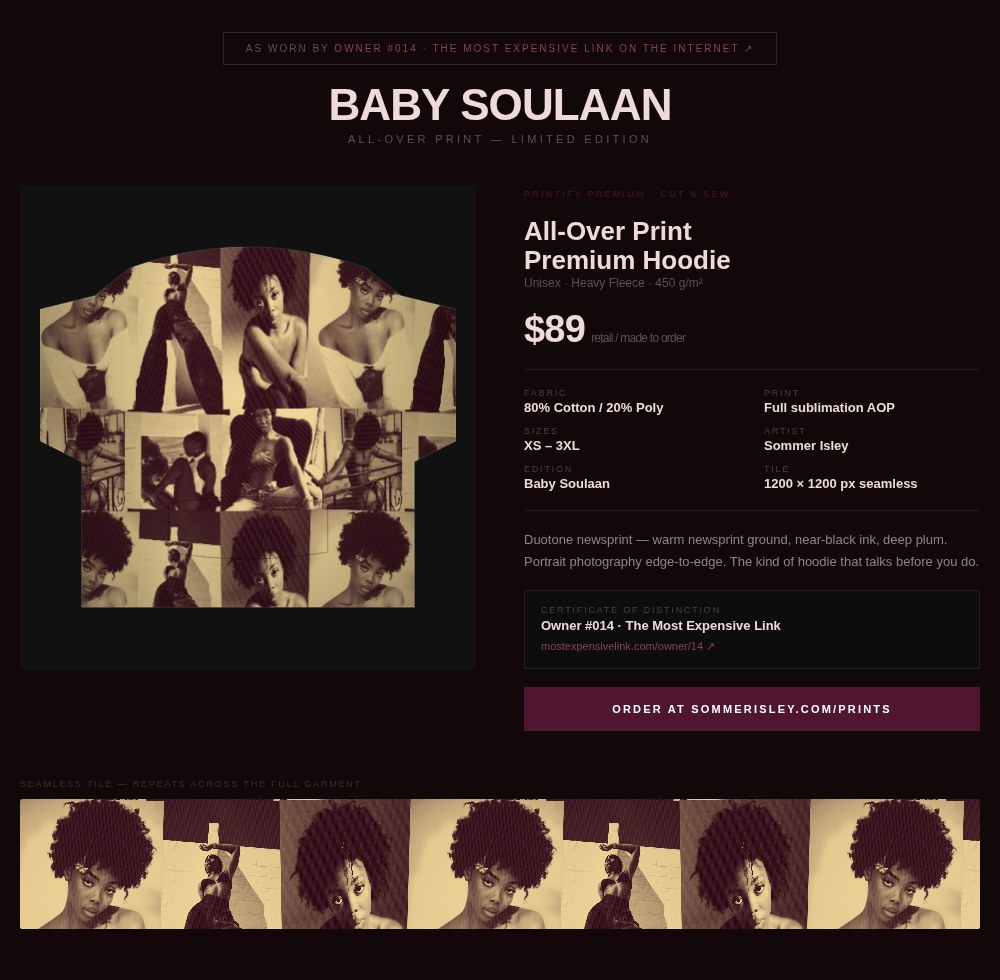 Baby Soulaan all-over print hoodie — duotone newsprint portrait photography